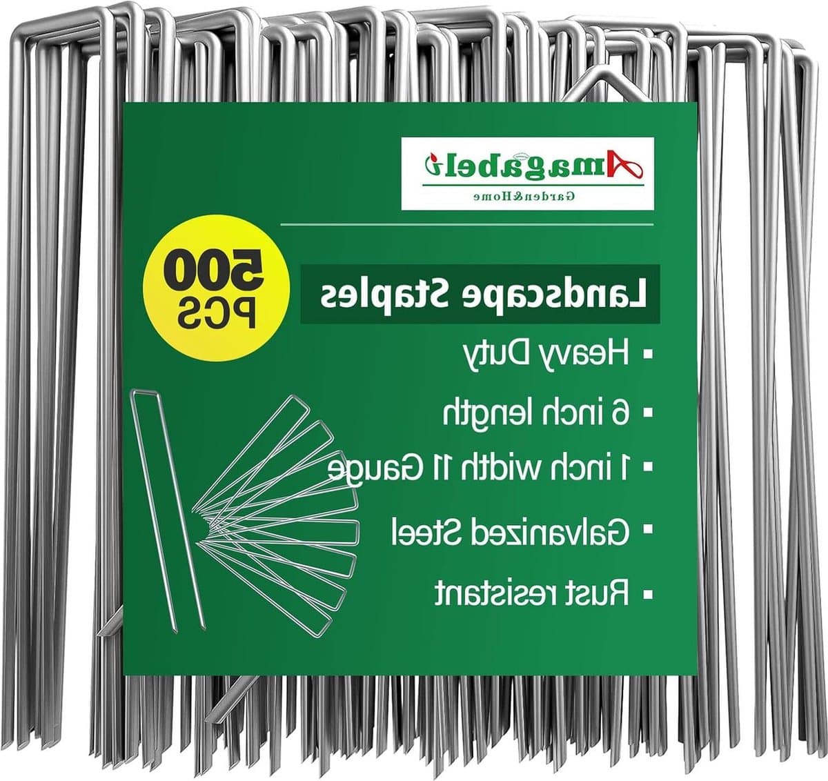 500Pack Tuinharingen-Staken 150mm-6inch voor Onkruidbestrijding Gazon - U-vormige Spijkerpennen - Gegalvaniseerde Grondpen — afbeelding 1