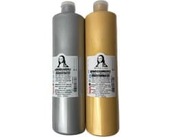 Südor Textielverf set 2 x 500 ml (goud en zilver). Wasbestendige textielverf voor lichte stoffen. Wasmachinebestendig, wasbestendig. Fixatie door strijken