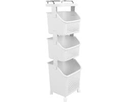 Dailygoods- Wasmand met Wielen - Wasmand 3 Vakken - Wasmand met Deksel - Wassorteerder - Huishoud Organizer - PP/ABS Constructie - Wascontainer