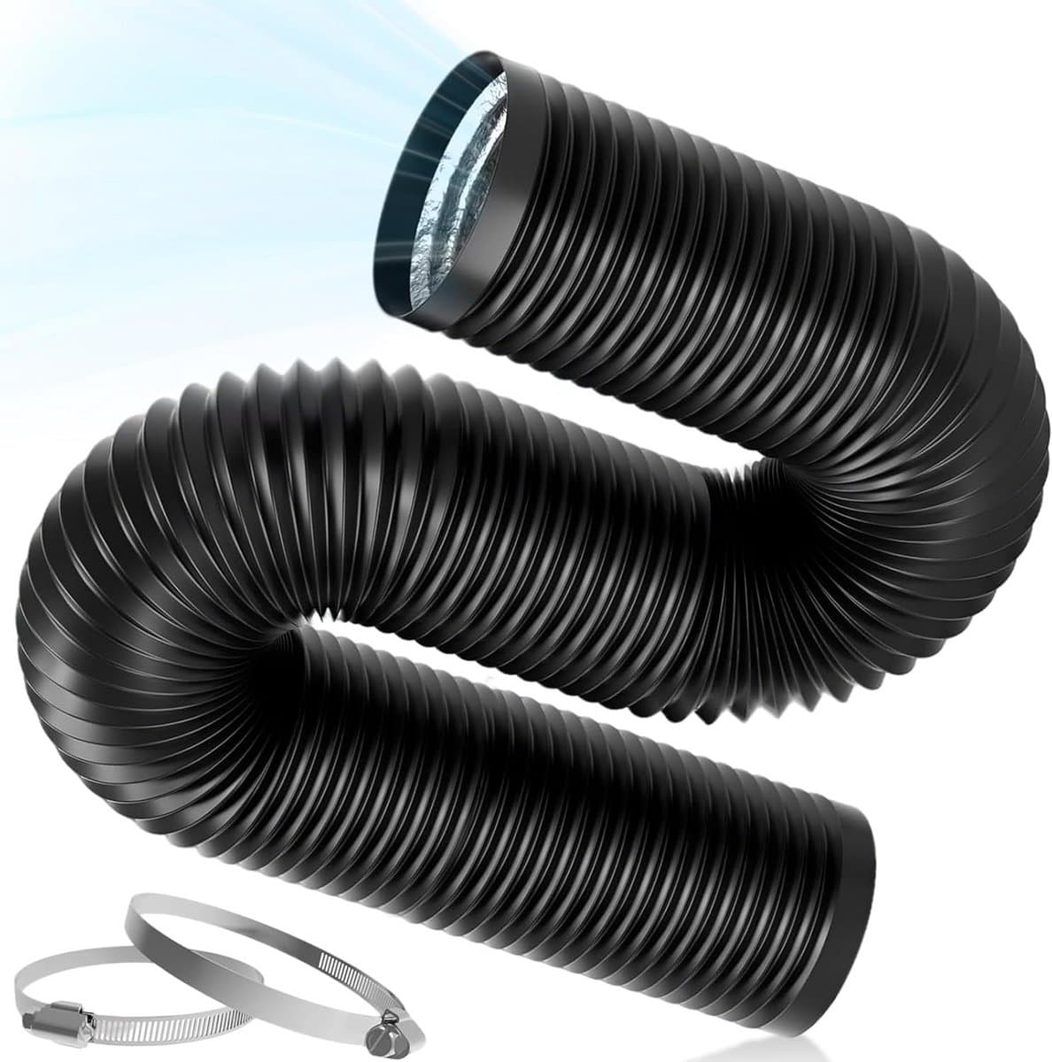 Afvoerslang - Flexibele buis - Ventilatie en afvoer - Hittebestendig aluminium - 150mm 5 meter - Zwart — afbeelding 1