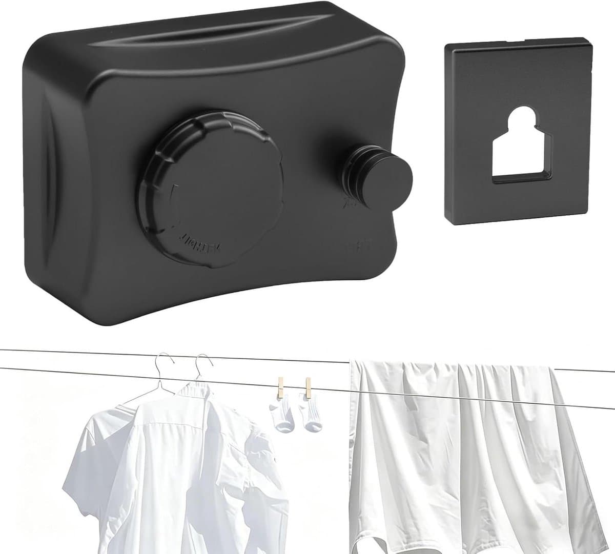Uittrekbare Waslijn - Wand Waslijn - Ruimte Besparen - Doorhangvrij Ontwerp - 5.1 Meter - Zwart — afbeelding 1