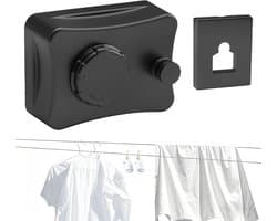 Uittrekbare Waslijn - Wand Waslijn - Ruimte Besparen - Doorhangvrij Ontwerp - 5.1 Meter - Zwart