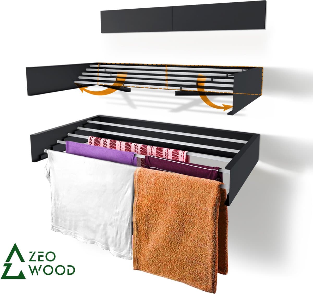 Zeo Wood® - Wanddroogrek Inklapbaar 70 cm - 3.5 m Drooglengte Grijs — afbeelding 1