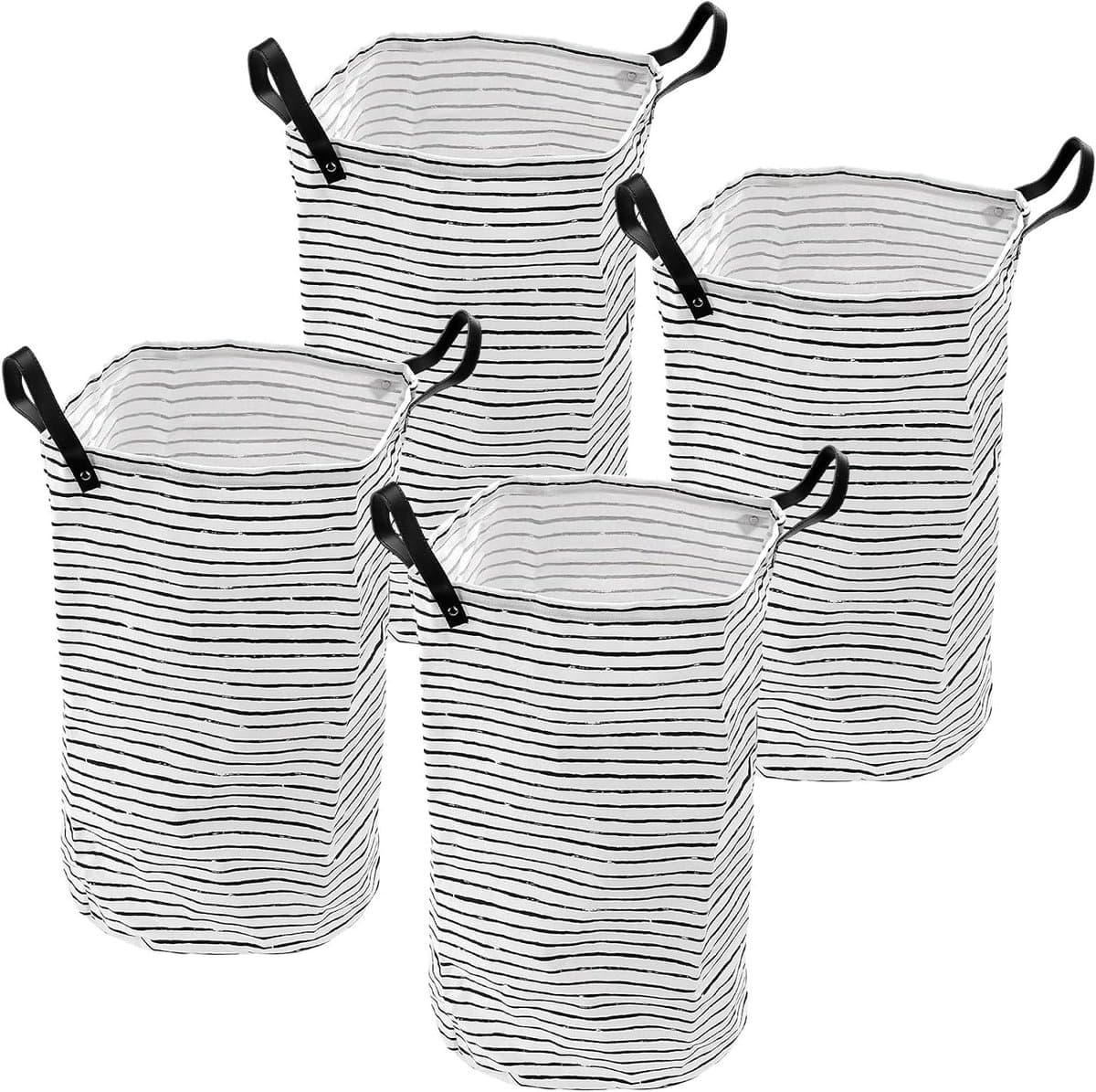 Set van 4 Vouwbare Waszakken van 60L met Rivets en PU Leren Handvatten - Ideaal voor Wassen, Sorteren en Organiseren in de Badkamer - Afmetingen 35 x 60 cm — afbeelding 1