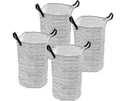 Set van 4 Vouwbare Waszakken van 60L met Rivets en PU Leren Handvatten - Ideaal voor Wassen, Sorteren en Organiseren in de Badkamer - Afmetingen 35 x 60 cm
