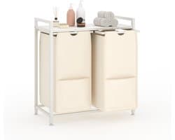 Wasmand 2 vakken, 97L wassorteerder, verrijdbare waswagen – voor wasruimte, slaapkamer, badkamer – wit