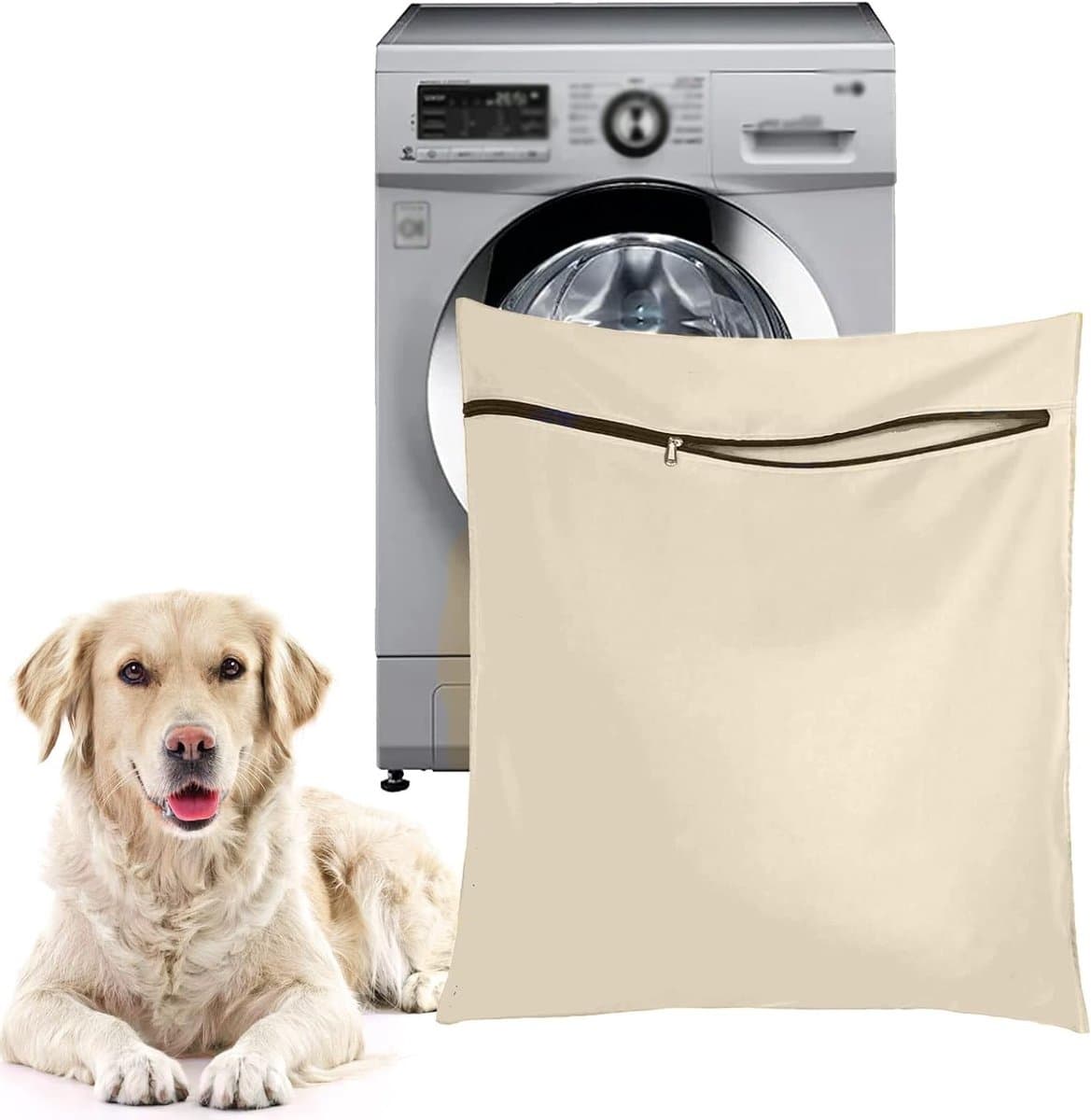 Honden- en kattenwaszak, voorkomt verstoppingen in de wasmachine, ideaal voor huisdierbedekking en dekens, beige — afbeelding 1