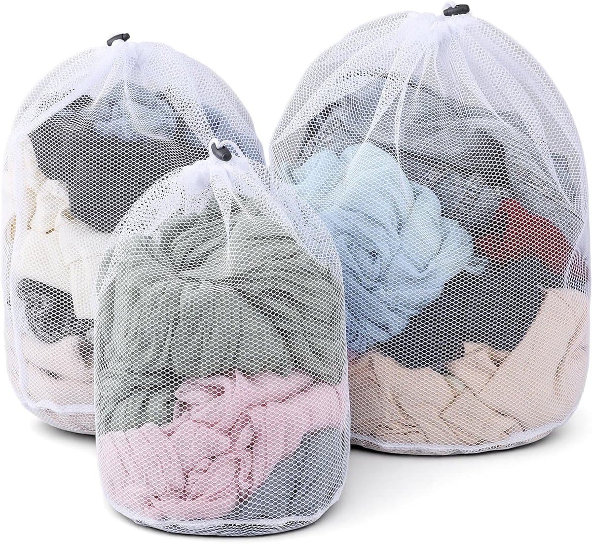 Set van 3 waszakken voor wasmachine, mesh wasnetten met trekkoord, beschermt kleding tegen vervorming en vouwen, maten 30 x 40, 40 x 50 en 50 x 60 cm — afbeelding 1
