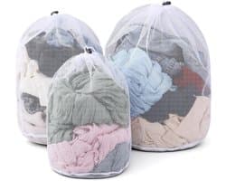 Set van 3 waszakken voor wasmachine, mesh wasnetten met trekkoord, beschermt kleding tegen vervorming en vouwen, maten 30 x 40, 40 x 50 en 50 x 60 cm