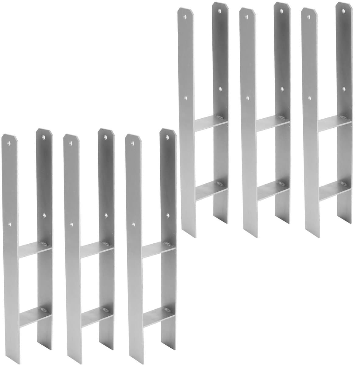 H-paalanker, 6 stuks, H-anker, paaldrager, grondanker voor palen, H-paalschoen voor omheining en broeikas, vierkante houten palen (111 x 600 mm) — afbeelding 1