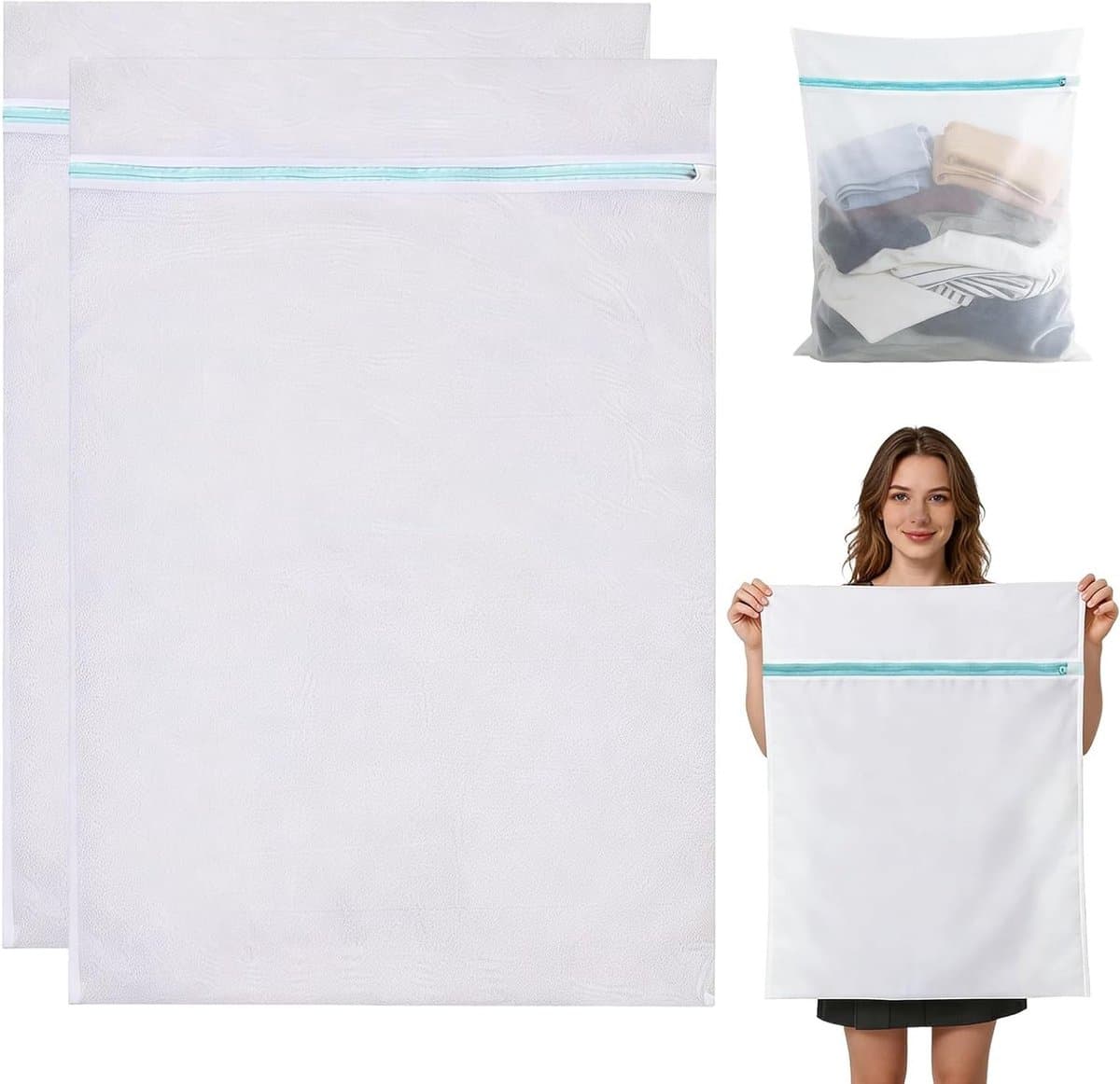 Grote wasnetten voor fijne kleding, 60 x 80 cm, met ritssluiting, ideaal voor jassen, beddengoed en gordijnen — afbeelding 1