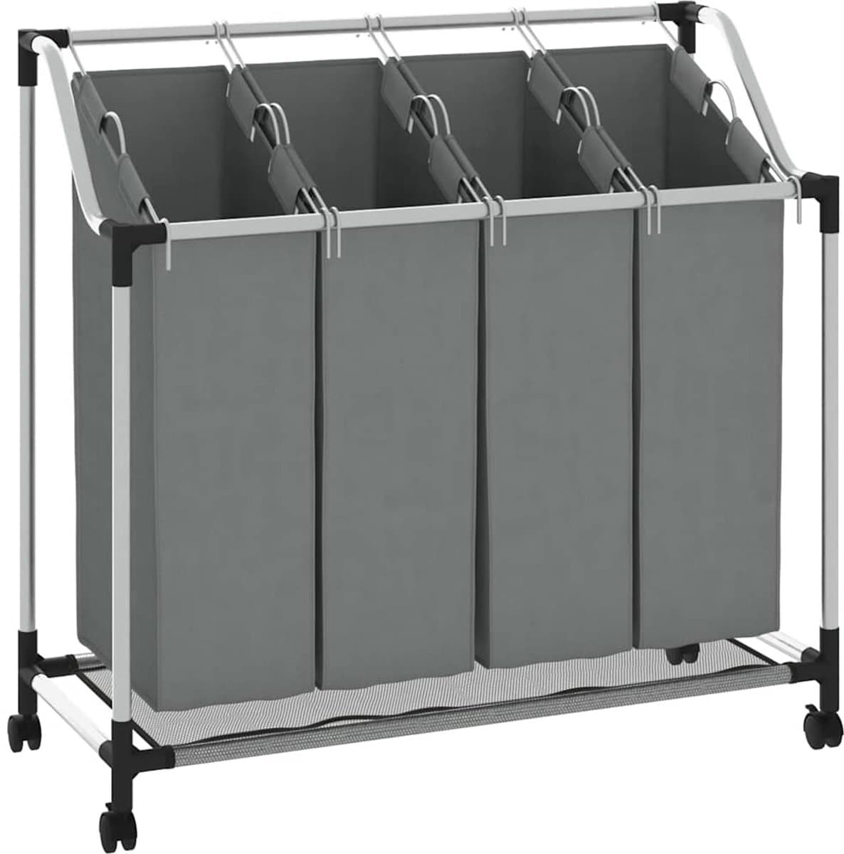 vidaXL - Wasmand - met - wielen - 4 - vakken - grijs — afbeelding 1