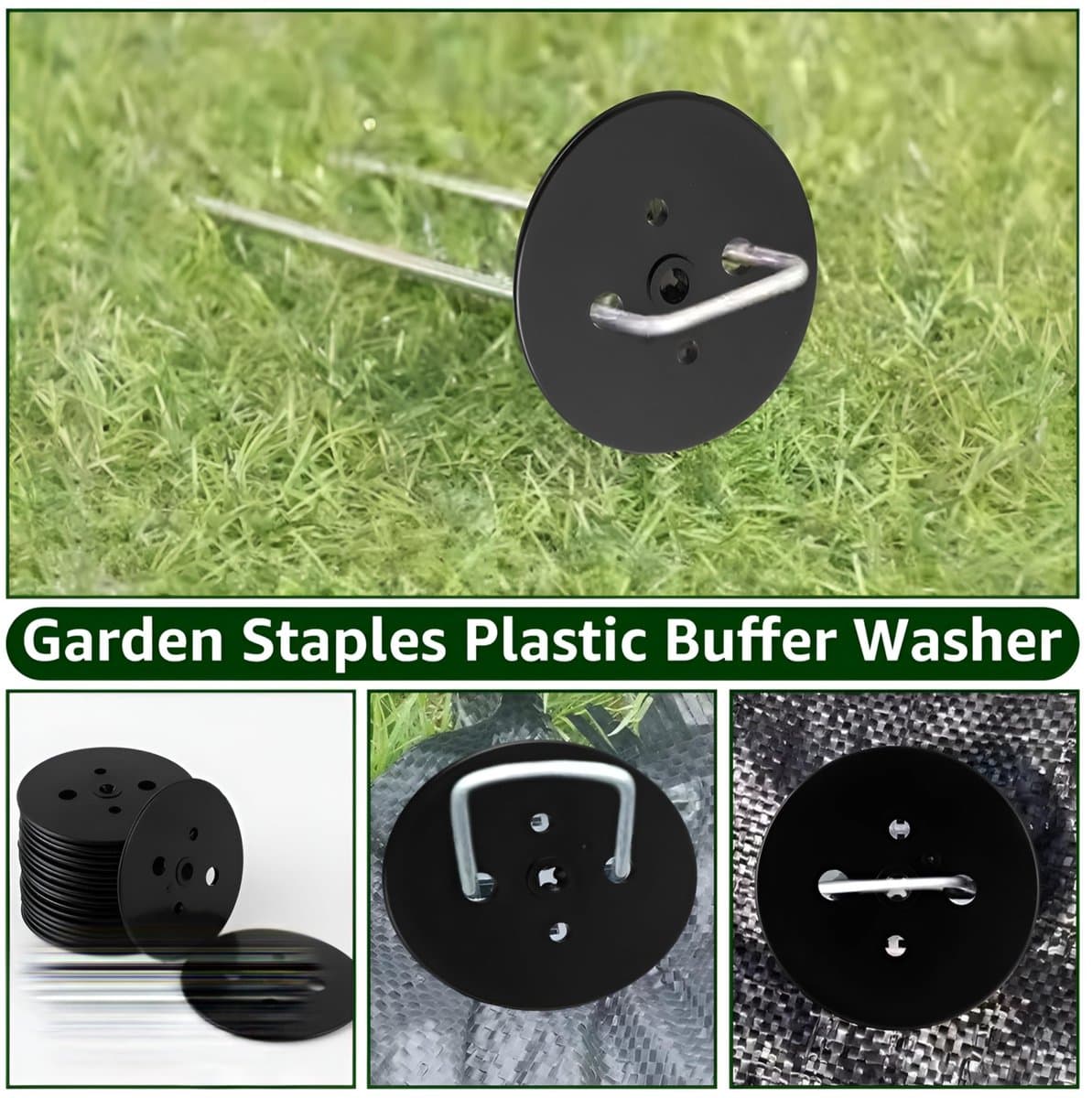 Dailygoods- Bufferschijf 200 stuks - Kunststof onderlegschijven - Grondankers - Zwarte bufferschijven - Voor gazon/tenten - Afmeting 5,7 cm — afbeelding 1