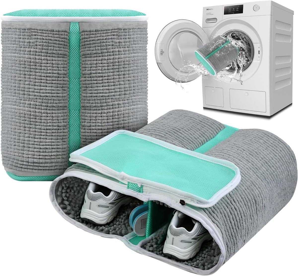 XL Schoenwaszak met Extra Reinigingsvak voor Zolen - Ideaal voor Sneakers en Schoenen, Versterkte Ritssluiting, Wasnet voor Veilig Wassen — afbeelding 1