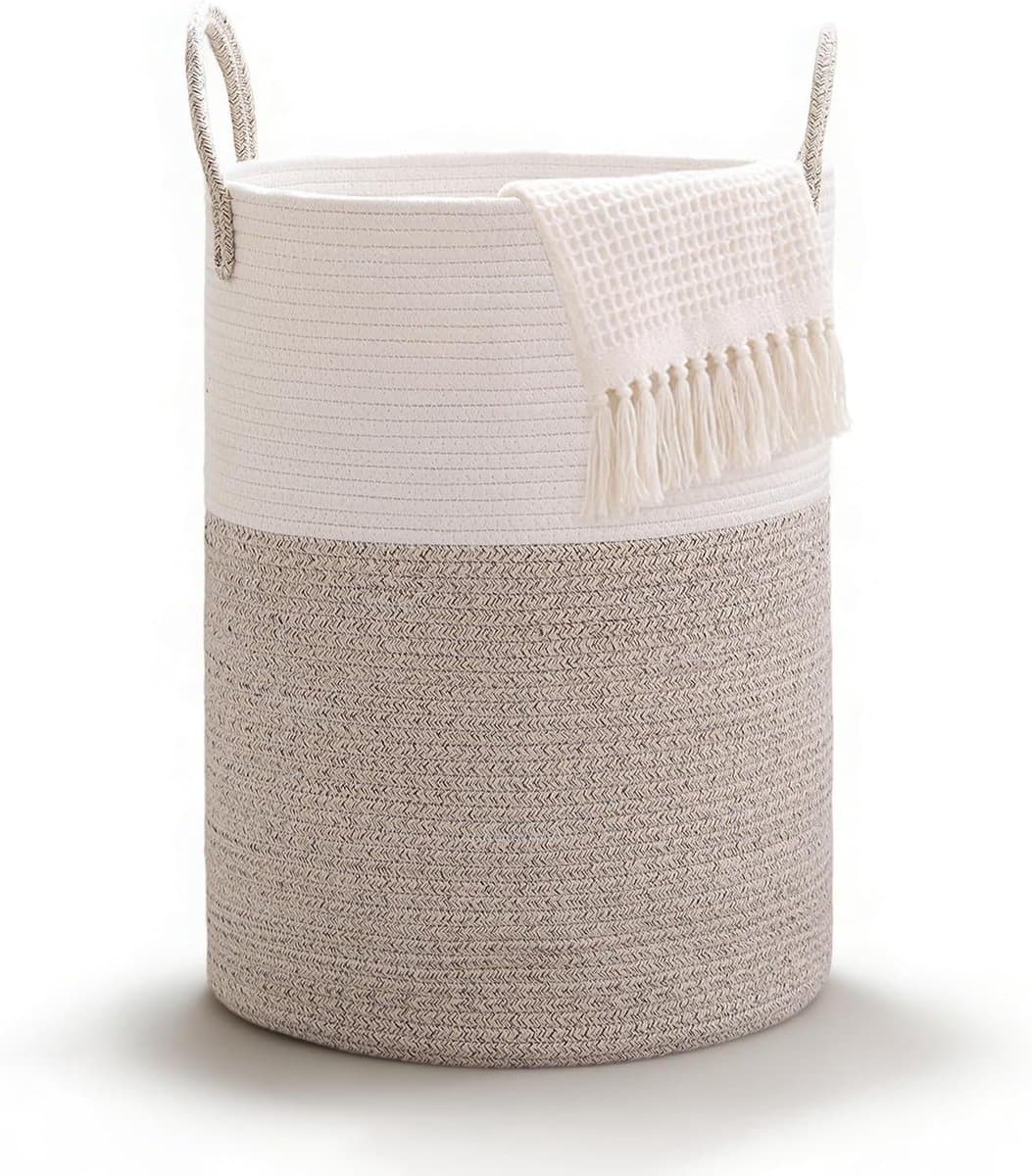 Gevlochten wasmand met handvat, ronde opbergmand voor dekens en speelgoed, 38 x 50 cm, ideaal voor woonkamer of wasruimte, stijlvol en praktisch — afbeelding 1