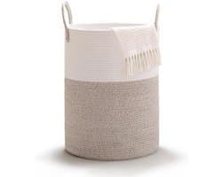 Gevlochten wasmand met handvat, ronde opbergmand voor dekens en speelgoed, 38 x 50 cm, ideaal voor woonkamer of wasruimte, stijlvol en praktisch
