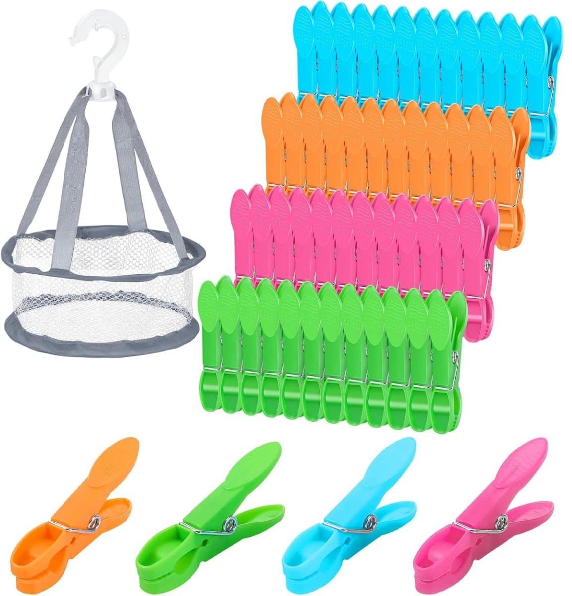 GELLDG Wasknijpers - 48 Stuks - Extra Sterke Wasklemmen - Geschikt voor Buitenwassen en Fijne Kleding - Duurzaam Kunststof Materiaal - Incl. Opbergmand met 360° Draaibare Haak - Kleurrijke Set — afbeelding 1