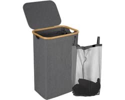 Slanke wasmand met deksel, 100 l, uitneembare voering van gaas, Oxford-stof, opvouwbaar, 44 x 33 x 69 cm, zwart