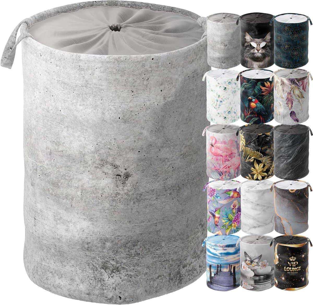 Wasmand opvouwbaar - Wasemmer laundry basket - Kleding opbergen - Stabiele ronde vorm - 60 liter inhoud - Beton look — afbeelding 1