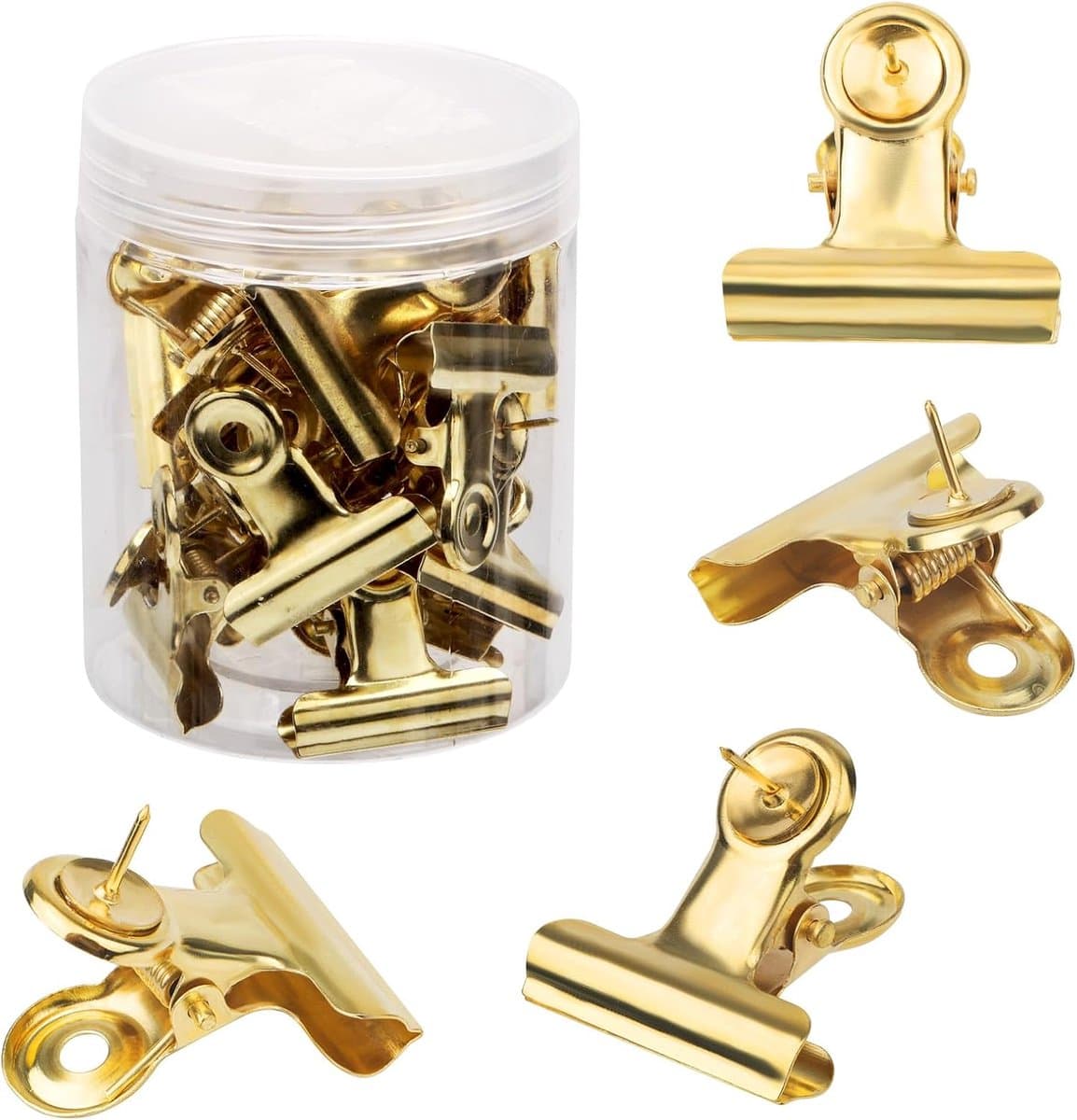 Goudkleurige Push Pins en Bulldog Clips - 20 Stuks voor Thuis- en Kantoorgebruik — afbeelding 1