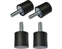 Set van 4 rubberen trillingsdempers met M6 schroefdraad - Ø20 mm H: 20 mm - Belasting tot 30,8 kg per voet
