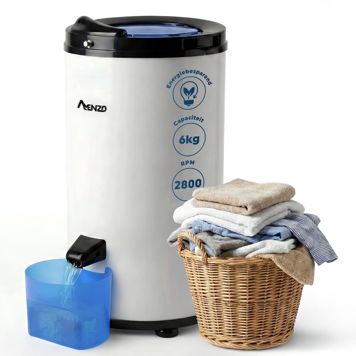 Amenzo® - Centrifuge - Wit - Droogzwierder - 2800 RPM - 6kg Capaciteit - Mini Wasmachine - Centrifuge voor Wasgoed — afbeelding 1