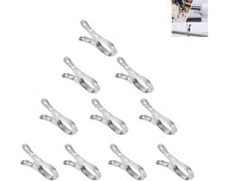 10 stuks - kleine wasknijpers van roestvrij staal - RVS clips - veerklemmen - lakenklemmen - open winddichte clips - wasknijpers - sokkenhangers - quilt droogklemmen - roestbestendig en duurzaam
