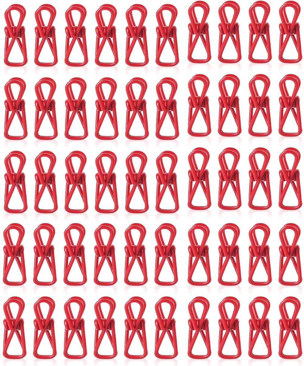 50-stuks Chipklemmen - Voedselzakklemmen - Wasknijpers - Mapklemmen - Fotodecoratie - Wanddecoratie - Geschikt voor het sluiten van snackzakken, het organiseren van documenten of het bevestigen van kleine huishoudelijke artikelen - rood — afbeelding 1