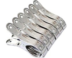 Wasknijpers - 6 Stuks - Knijpers - 12cm - Opening 6 cm - RVS - Zilver - Quilt Klem - Windknijpers - Geschikt voor het drogen van dekbedden, lakens en badhanddoeken