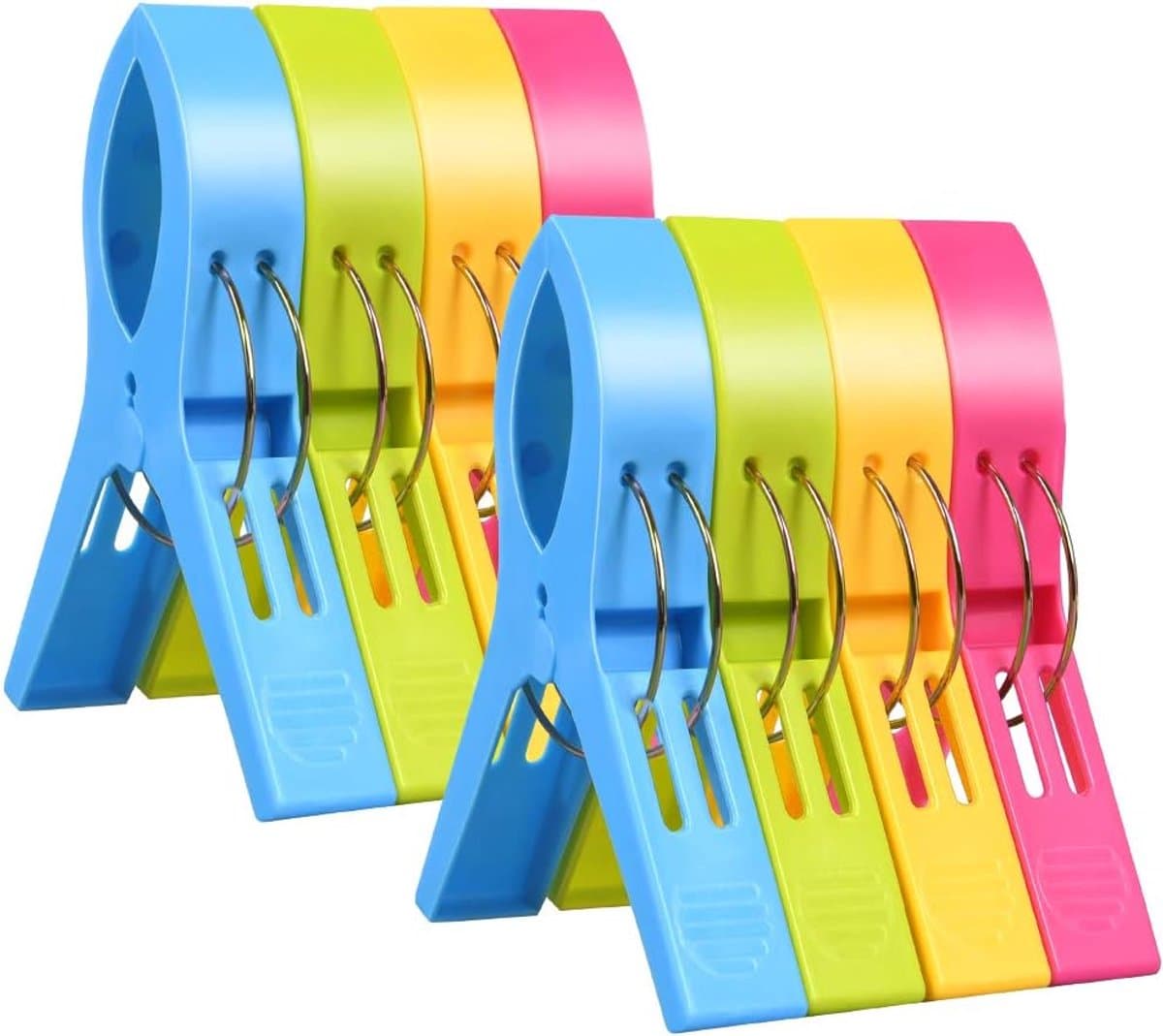 8 Clips - Strandclips - Duurzaam - Groot - Kunststof clips - Kleurrijk - Handdoekclips - Voor handdoeken, quilts, kleding, dekbedden, lakens, matten en tafelkleden - 12 cm — afbeelding 1