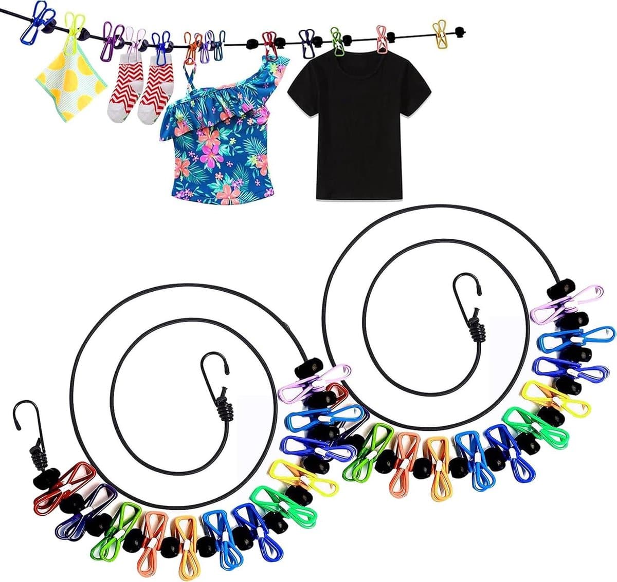 Retractable Portable Clothesline with Pegs for Indoor and Outdoor Use - 2pcs — afbeelding 1