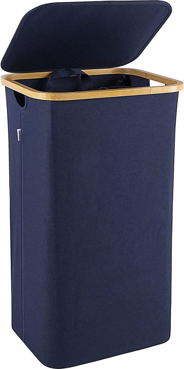 Bathola Wasmand met deksel, wasmand met uitneembare wit, ademende waszak, wassorteerder voor badkamer, slaapkamer, wasverzamelaar, Laundry Baskets, opvouwbare wasbox, 100 liter, donkerblauw — afbeelding 1