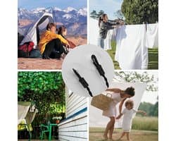 Verstelbare Reiswaslijn - Zwart/Wit - Winddicht en Elastisch - Inclusief Zuignappen en Haken - Voor Kampeerders en Rugzakreizigers
