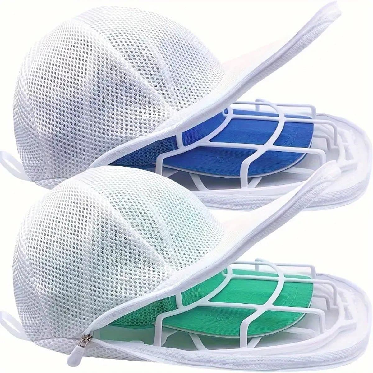 2-stuks Waszak voor petten - Speciaal ontworpen waszak voor petten - 30,5x21x12 cm - Inclusief pettenhouder en waszak - Geschikt voor het reinigen van diverse baseballpetten, vervormt niet snel - Wit — afbeelding 1
