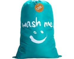Grote 120L Waszak met Trekkoord, Stofdichte Opbergzak voor Thuis en Studenten, Ideaal voor Wasgoed en Reizen, Blauw