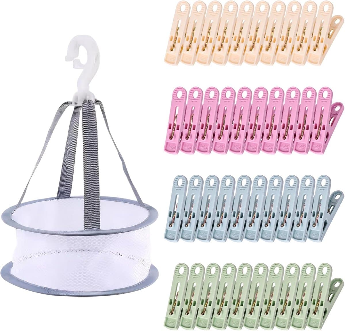 SnelShoppen - 40 Stuks Plastic Kledingknijpers met Mand - Windbestendig, Vuilafstotend, Stevige Grip, Geschikt voor Gevoelige Kleding, Diverse Kleuren — afbeelding 1