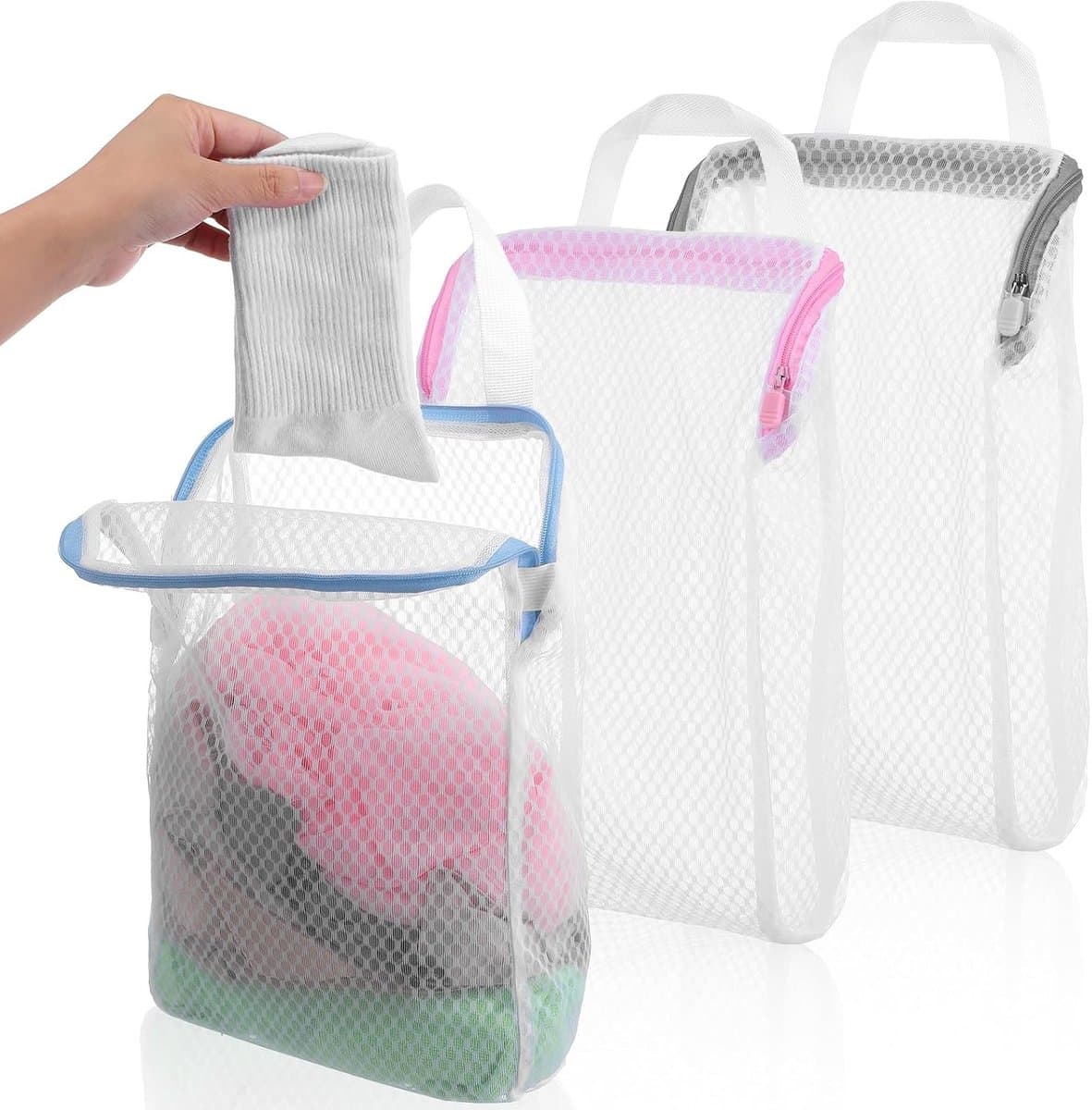 3D mesh waszakken 3-pack - duurzame rits waszakken - transparant met ophanglussen - ideaal voor delicate was - SnelShoppen — afbeelding 1
