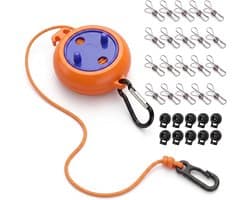 Waslijn, 10 m, uittrekbaar, reiswaslijn met 20 roestvrijstalen wasknijpers en 10 stoppers, winddicht, outdoor waslijn voor camping, camper, caravan, balkon en vakantie, oranje