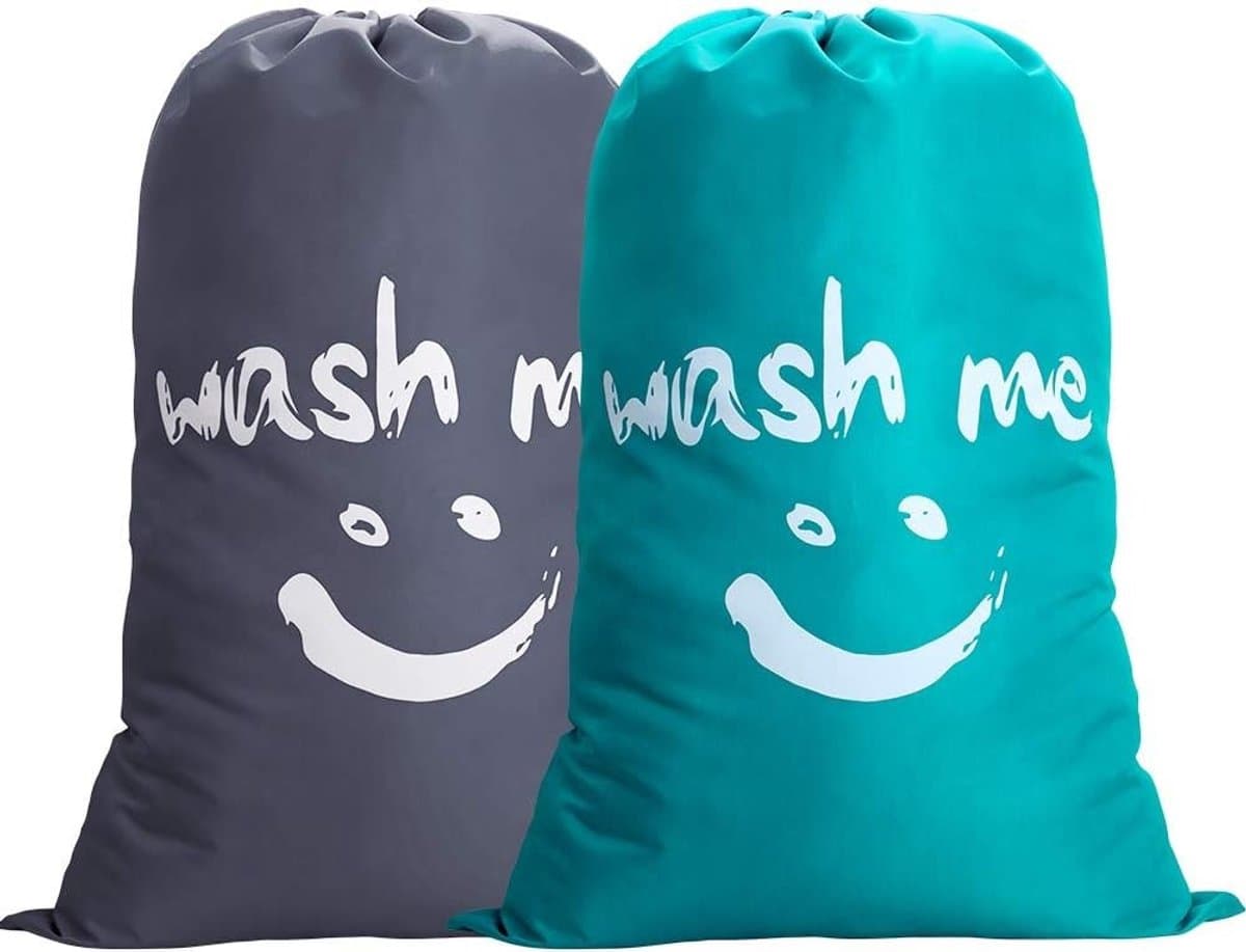 Set van 2 Waszakken 120 Liter voor Vuile Was, Vouwbare Wasmand, Opbergtas voor Reizen en Thuisgebruik, 61 x 92 cm, Grijs/Blauw — afbeelding 1