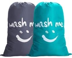 Set van 2 Waszakken 120 Liter voor Vuile Was, Vouwbare Wasmand, Opbergtas voor Reizen en Thuisgebruik, 61 x 92 cm, Grijs/Blauw