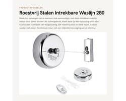 Dailygoods- Waslijn Intrekbaar 2,8M - Roestvrij Staal - Nylon - Binnen/Buiten - Hoge Belastbaarheid 10 kg - Eenvoudig te Installeren - Kledinglijn