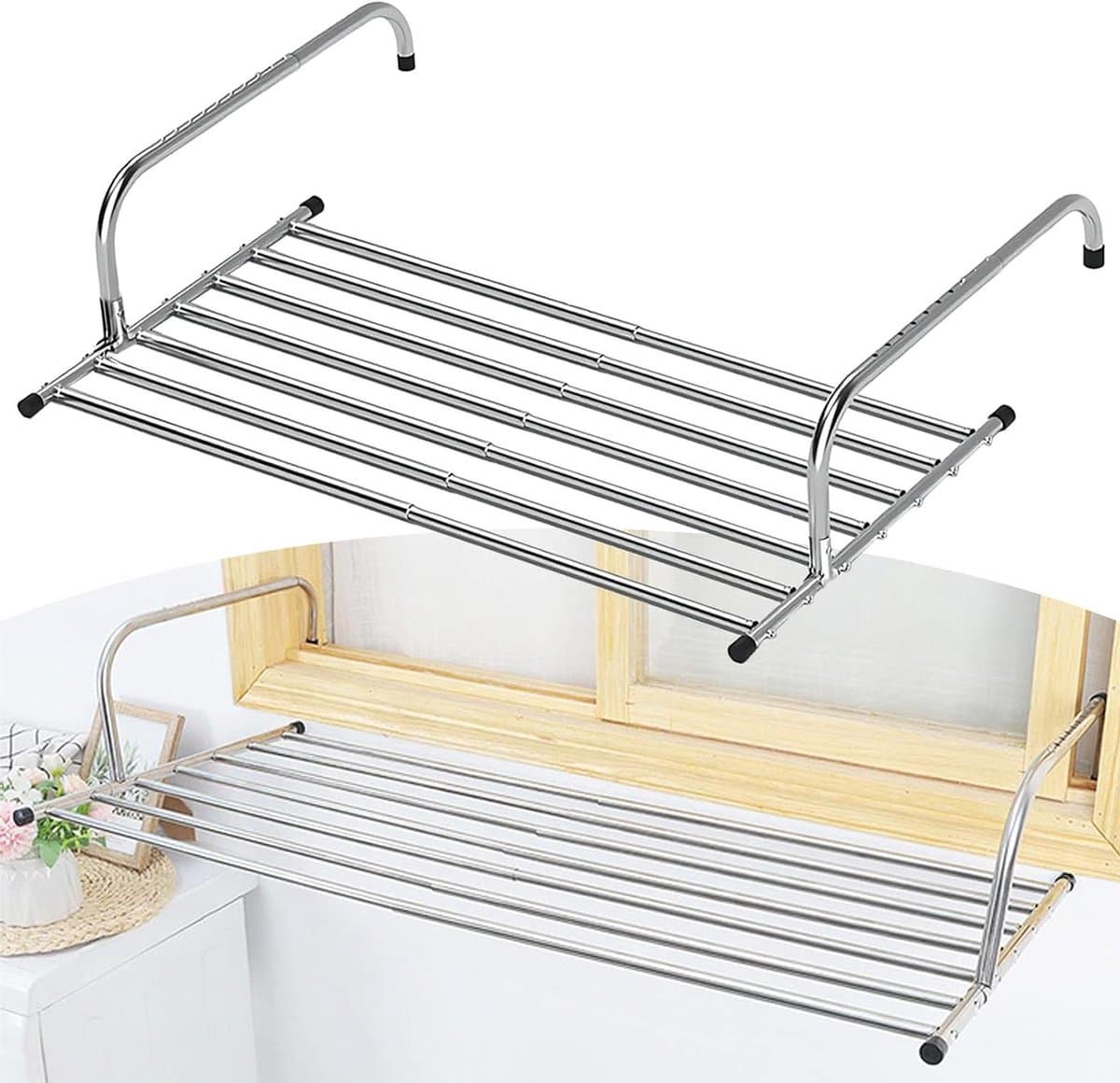 Uittrekbare Waslijn - Opvouwbare Droger - Kleding Drogen - Ruimtebesparend Ontwerp - 50-120 cm - Zilver — afbeelding 1