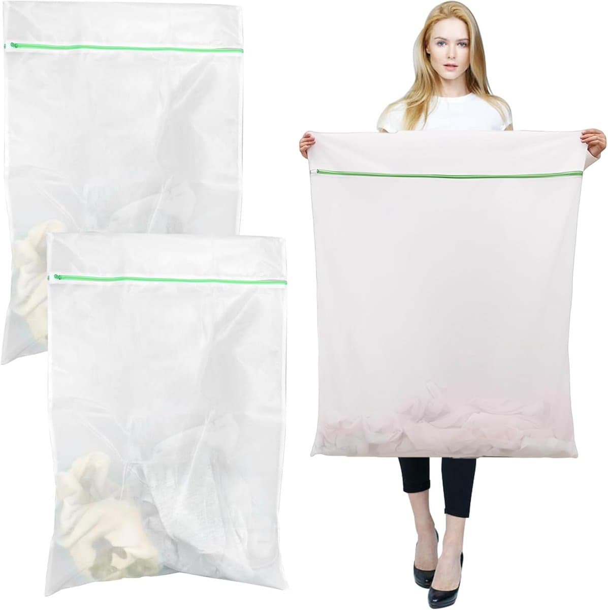 SnelShoppen - 2 Stuks Grote Waszakken 60 x 90 cm, Herbruikbare Wasnetten voor Wasmachine, Fijne Mesh Waszak met Rits voor Kleding, Dekens, Kussens en — afbeelding 1