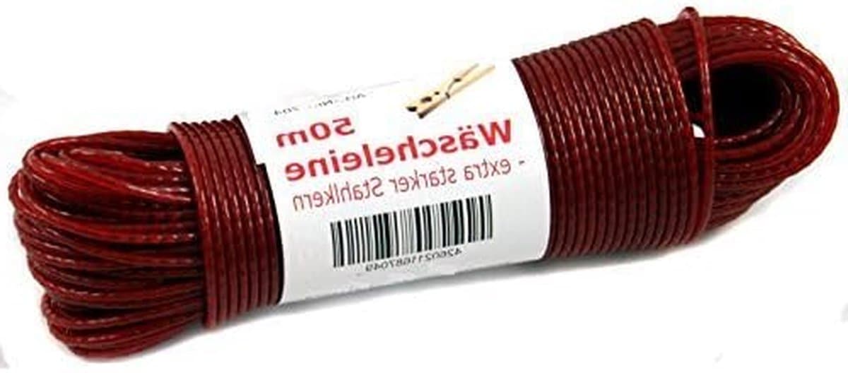 Waslijn - Drooglijn - Kleding Drogen - Extra Stevige Kern - 50 Meter - Rood — afbeelding 1