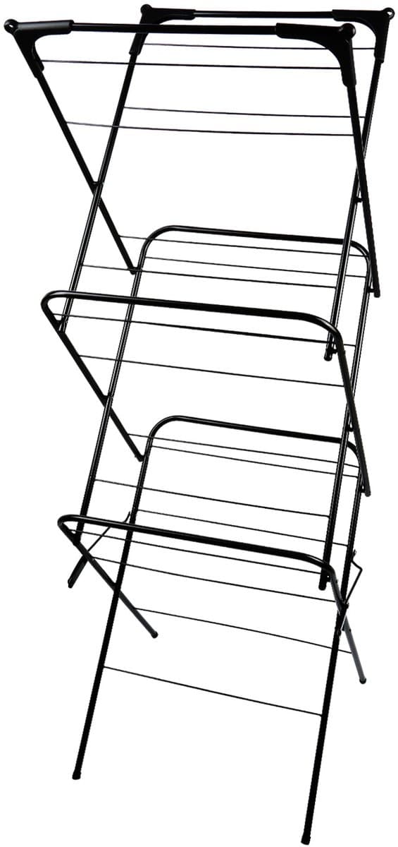 PIPIPOXER- Wasrek Inklapbaar-Droogrek-Droogtoren voor Binnen-Wastoren-3 Verdiepingen- Compact Opvouwbaar-75x49x170 CM-Ecologisch Was Drogen -Zwart — afbeelding 1