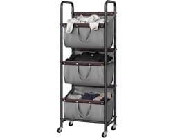 JCP® Wasmand - Wasmand 3 Vakken - Wasmanden - Grijs - 53cm x 33cm x 139cm