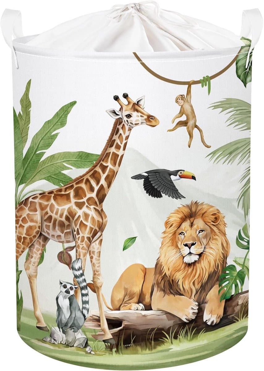 Dieren Kinder Wasmand Opvouwbaar voor Jongens Meisjes Giraffe Leeuw Groot Kleding Speelgoed Opbergmand voor Kinderkamer Bad, Aap, 63L — afbeelding 1
