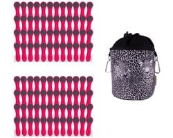 96 wasknijpers roze met roestvrijstalen veren en 1 design BellaCott wasknijperzak van katoen, luipaard