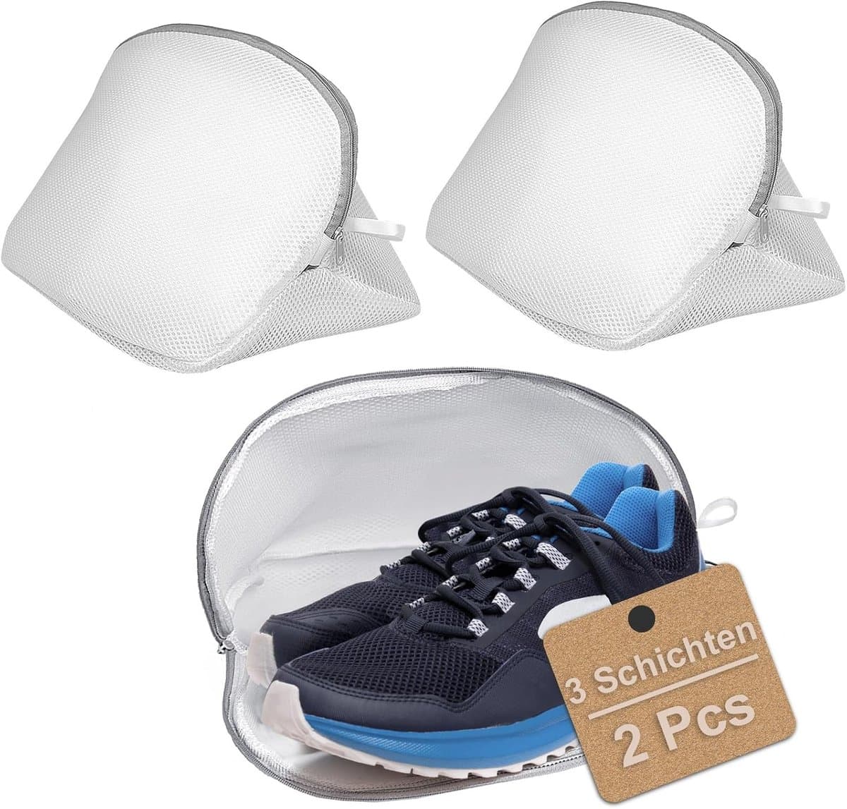 SnelShoppen - Schoenwaszakken Set van 2 - Herbruikbare Waszak met Rits voor Sneakers - Stevige Drie-Laags Mesh - Grote Maat 40x25x25 cm — afbeelding 1