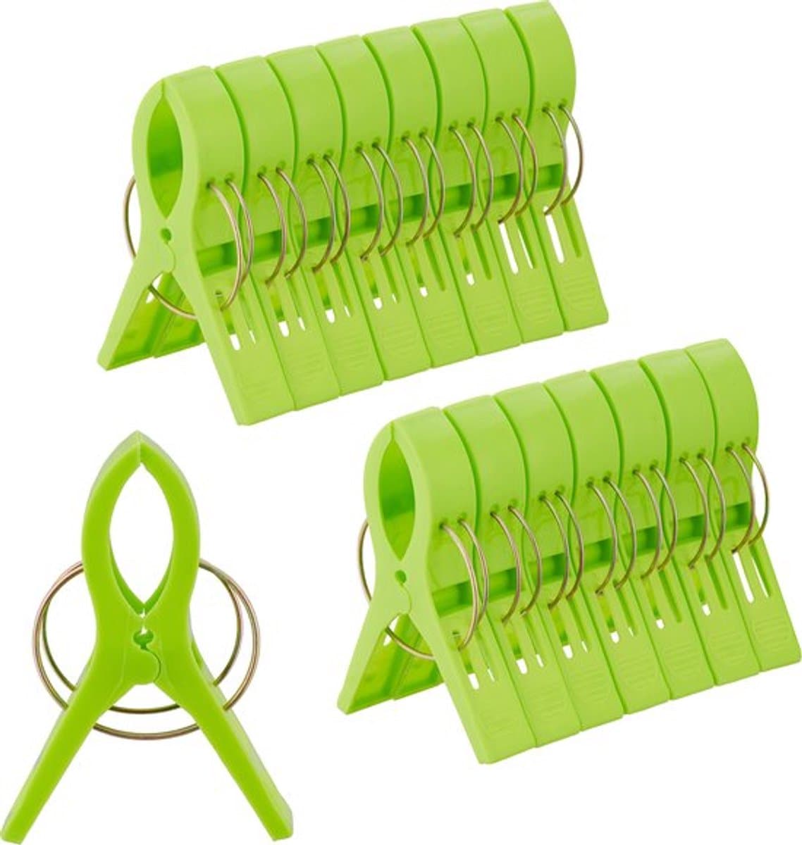 badhanddoek knijpers - set van 16 - handdoekklemmen - XXL wasknijpers - 12x2x8 cm - kunststof - groen — afbeelding 1